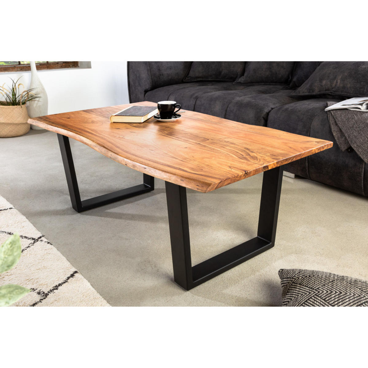 COUCHTISCH MAMMUT Akazie Natur, Schwarz 120 cm - Braun, Holz (60/120/45cm) - riess-ambiente