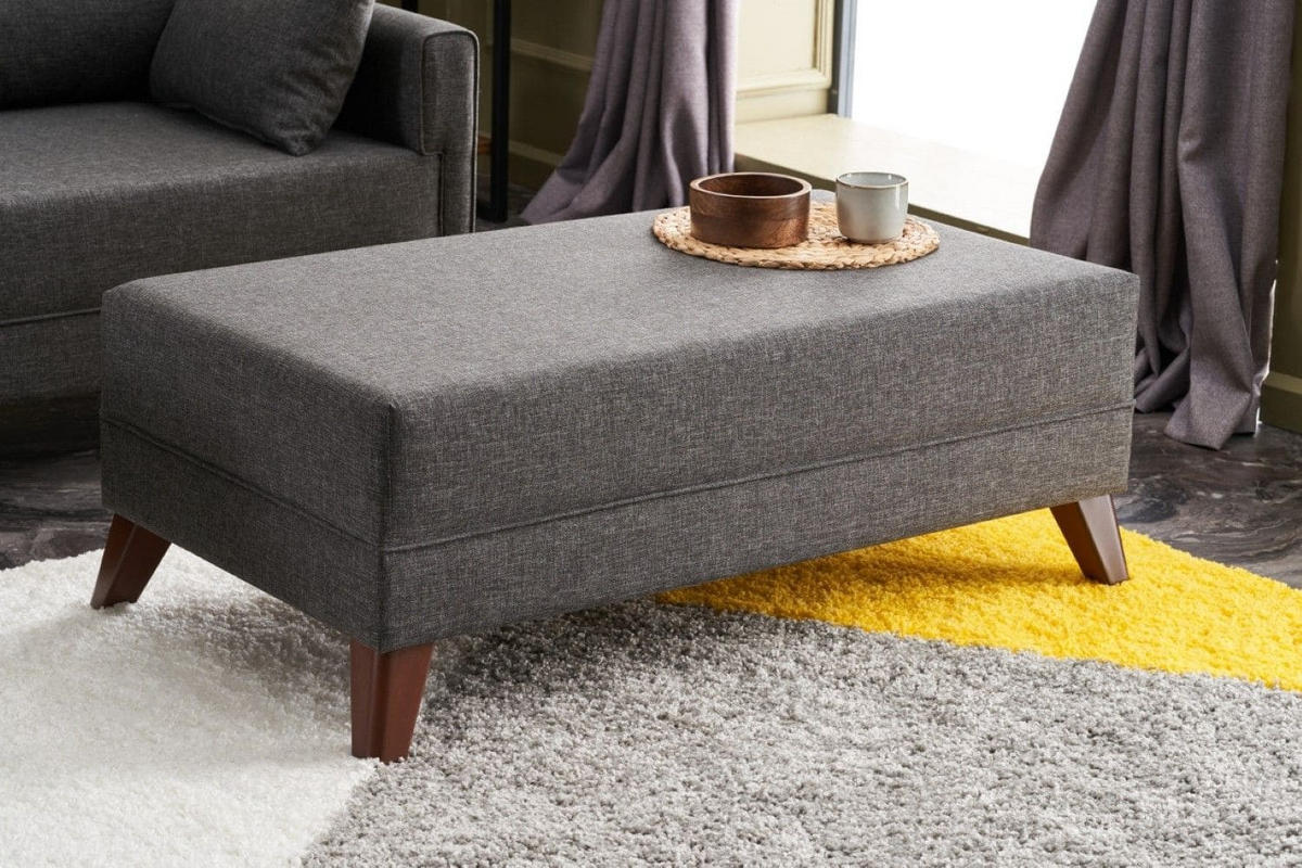 ECKSOFA mit Hocker als Schlaffläche, perfekt für kleine Räume - Anthrazit/Walnussfarben, Holz/Kunststoff (205/140cm) - myHomelando