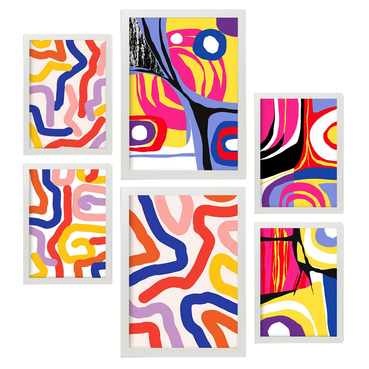 POSTER Set Mit 6 Lebendige Formen In Farbenfrohe Zusammenfassungen A3 & A4 Weißer Rahmen - Weiß, Papier (29/3cm) - Nacnic