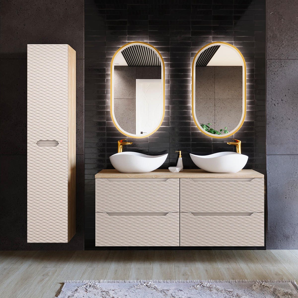 BADMÖBEL 120cm Elora 2er-Set Beige und Holz - Braun, Holzwerkstoff (120/59/46cm) - Petits-meubles