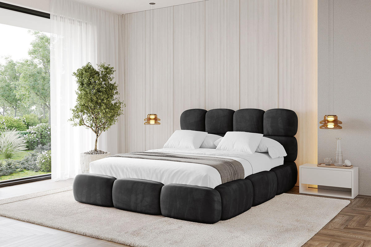 POLSTERBETT mit Bettkasten und Lattenrost, Bett mit Matratze H3/H4 - NOMA 120x200 Schwarz - Schwarz, Holzwerkstoff/Textil (120/200cm) - ALTDECOR