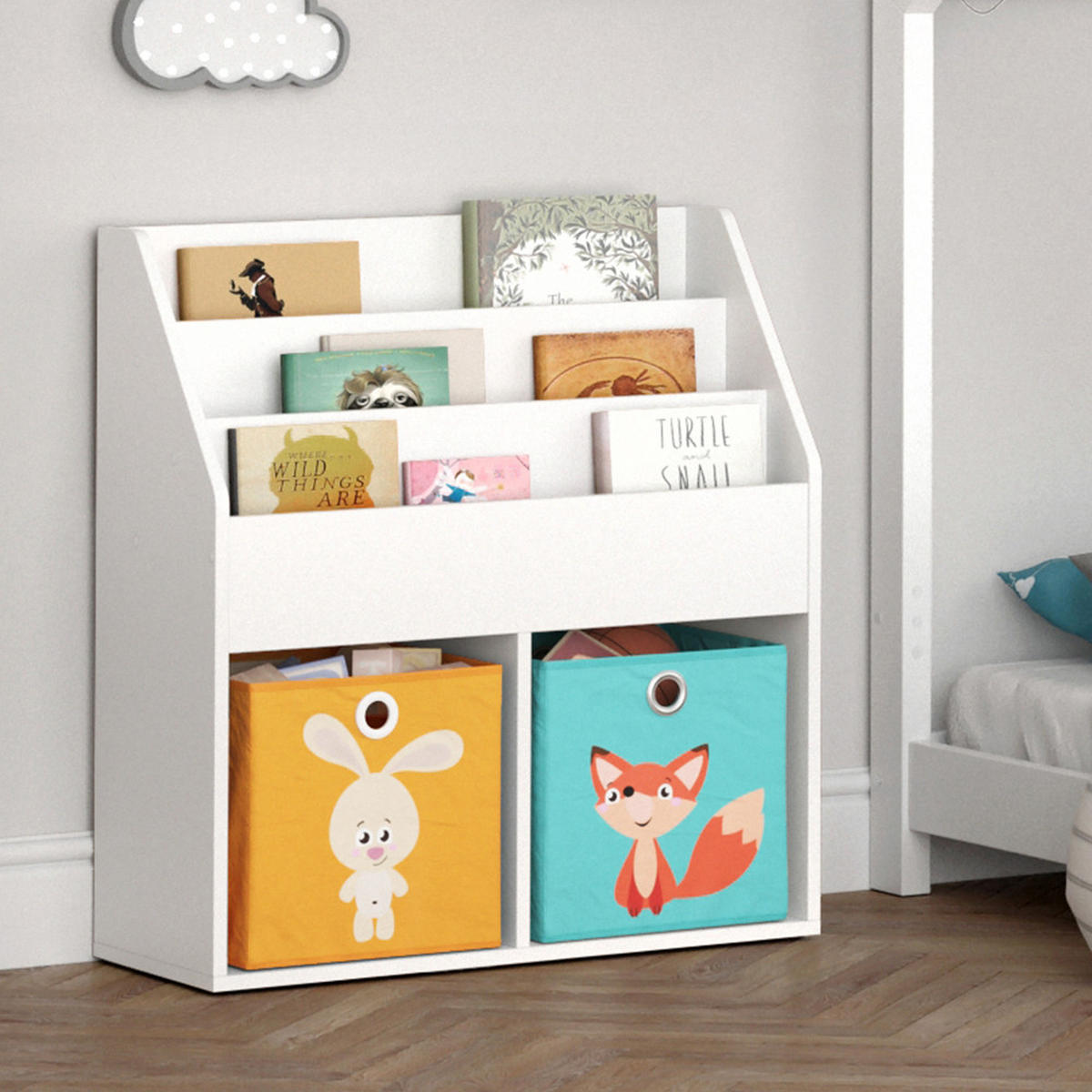 KINDERREGAL Luigi Weiß 72 x 79 cm mit 2 Faltboxen opt.1 - Weiß, Holzwerkstoff (72/79/30.7cm) - Vicco