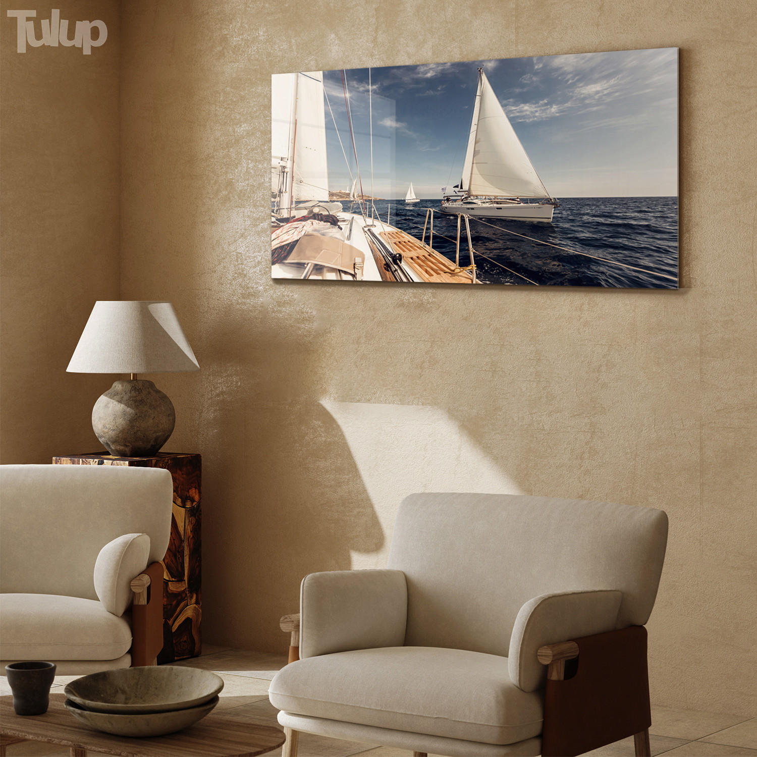 GLASBILD 120x60 cm Seesegeln - Pastellblau, Glas (120/60cm) - TULUP
