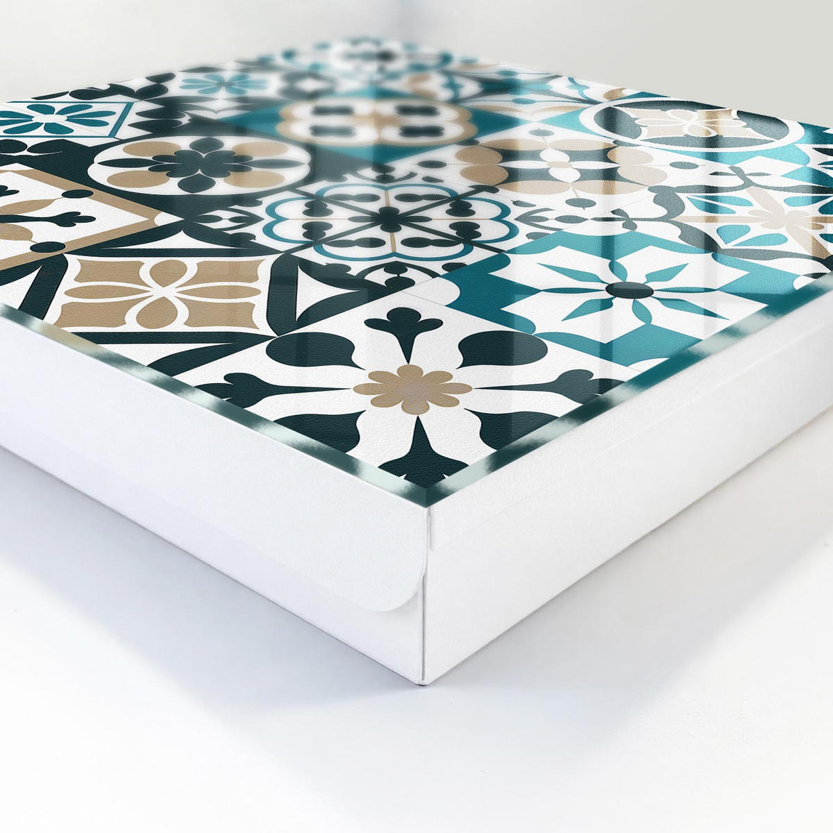 SCHLÜSSELBOX Weiß 30x30 cm – Türöffnung nach rechts - Marokkanische Fliesen - Türkis, Metall (30/30/5cm) - TULUP