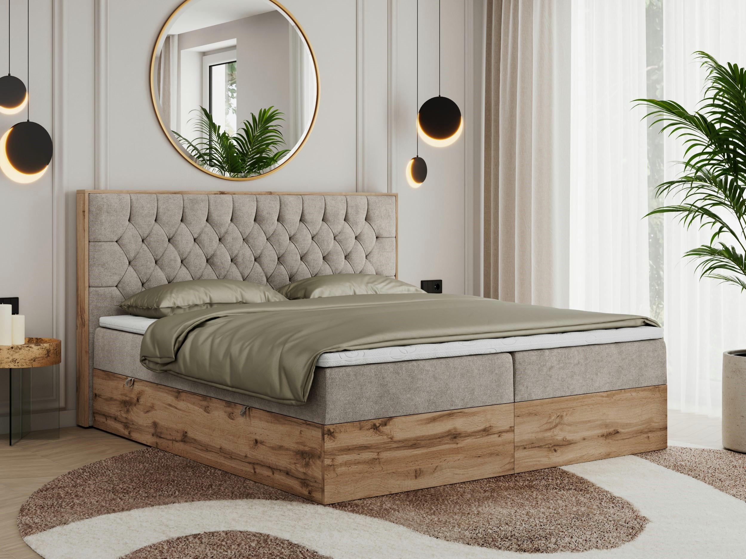 BOXBETT AMORE 140/200 Beige Struktur - H3 - Beige, Holz/Textil (140/200cm) - MKS