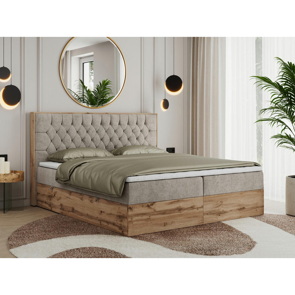 Thumbnail - MKS Boxbett, Beige, Textil, 2-Sitzer, H3, Rechteckig, 200x200 cm, Schlafzimmer, Betten, Boxspringbetten
