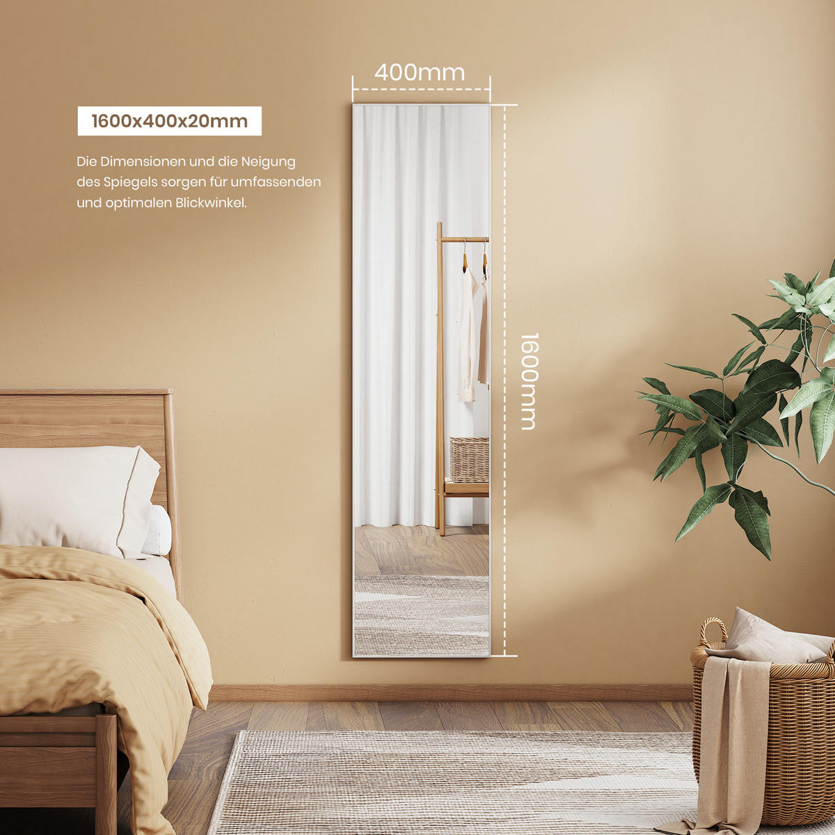 STANDSPIEGEL Wandmontage oder Freistehend Chromer Metallrahmen 160/40 cm - Silberfarben, Glas/Metall (40/160/160cm) - EMKE