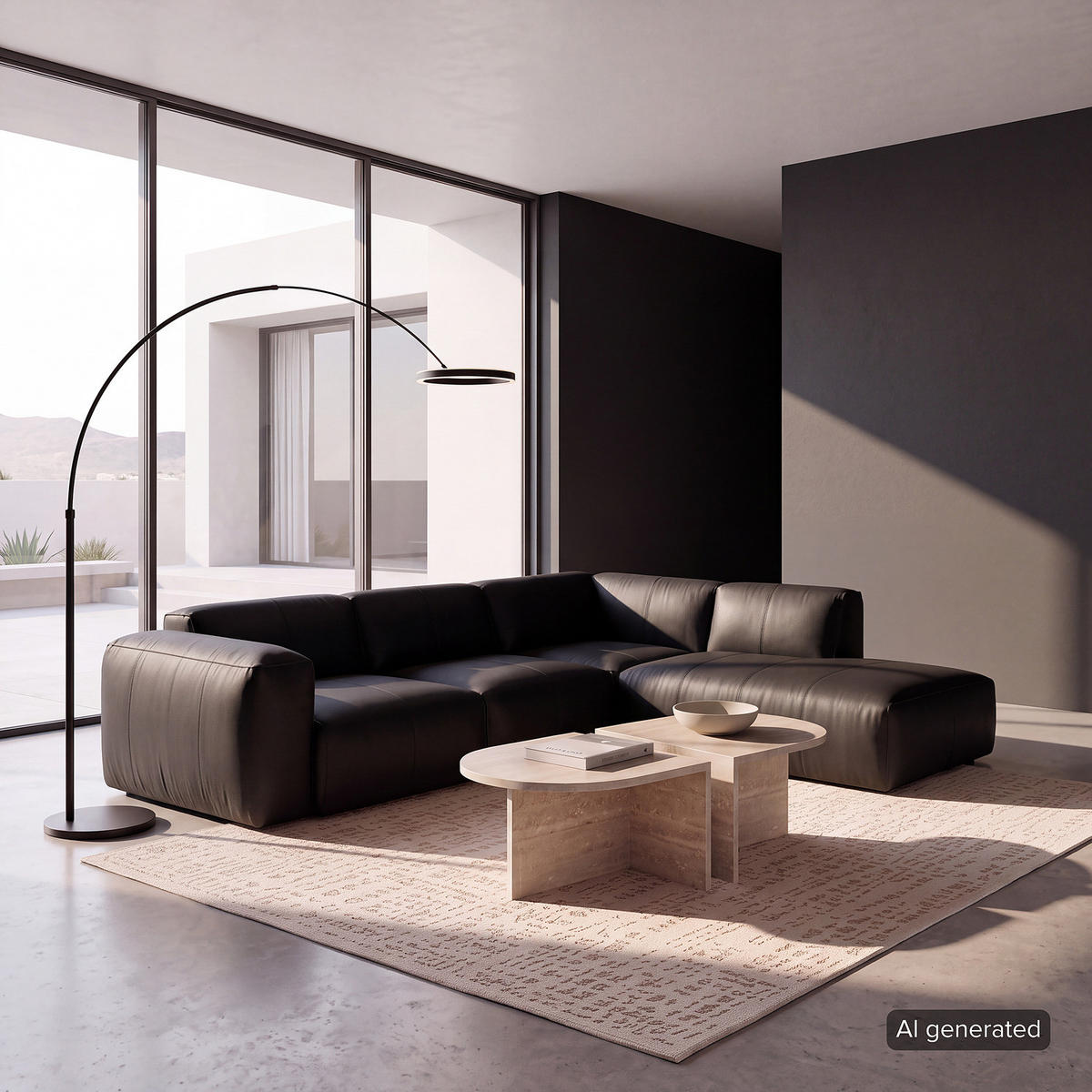 3-SITZER ECKSOFA mit Recamiere - Schwarz, Leder/Kunststoff (295/231cm) - home24