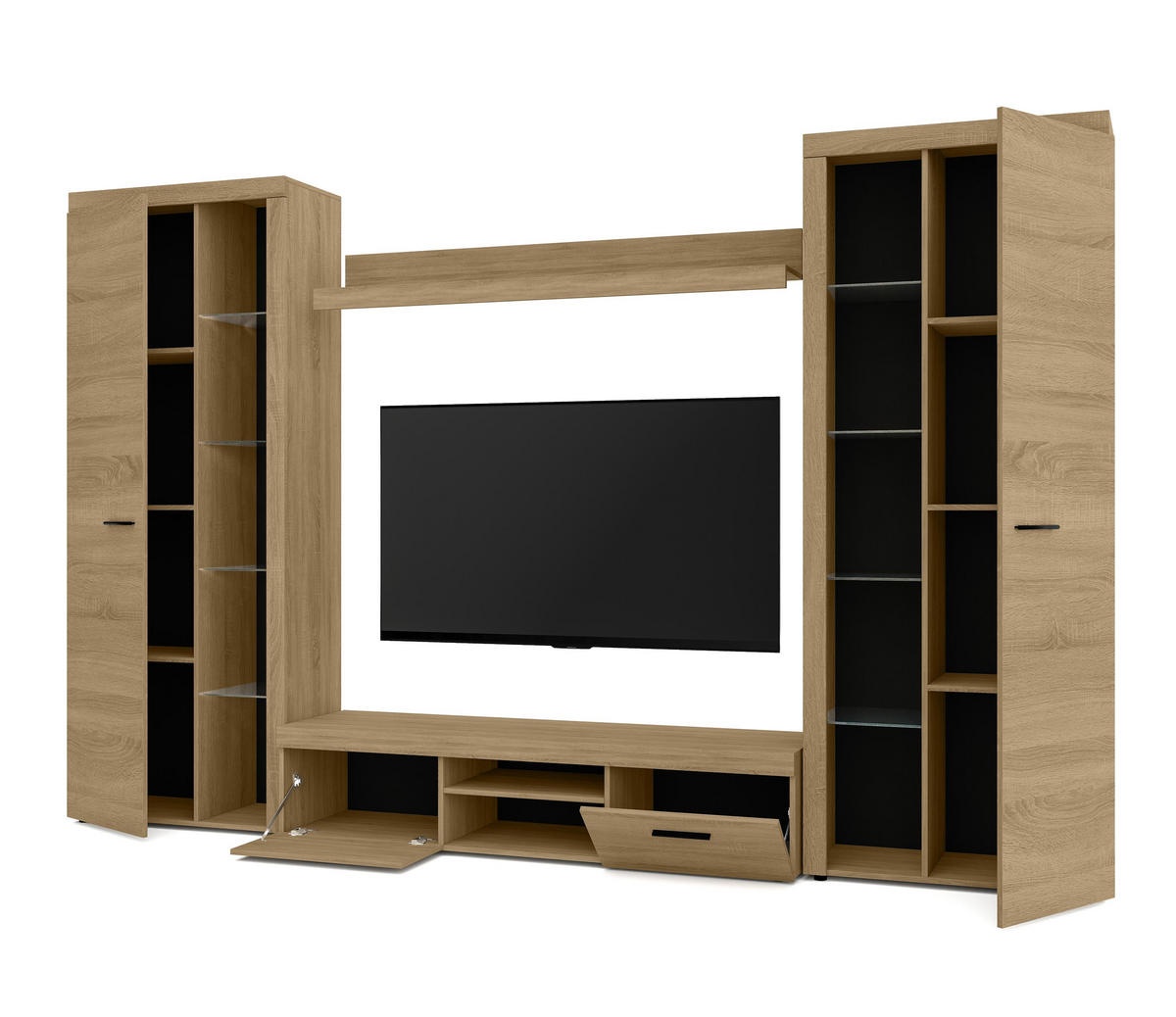 WOHNWAND Spacoro XL Geölte Eiche 300/190/40 cm Viel Stauraum ohne LED - Eichefarben, Holzwerkstoff/Kunststoff (300/190/40cm) - AX Living