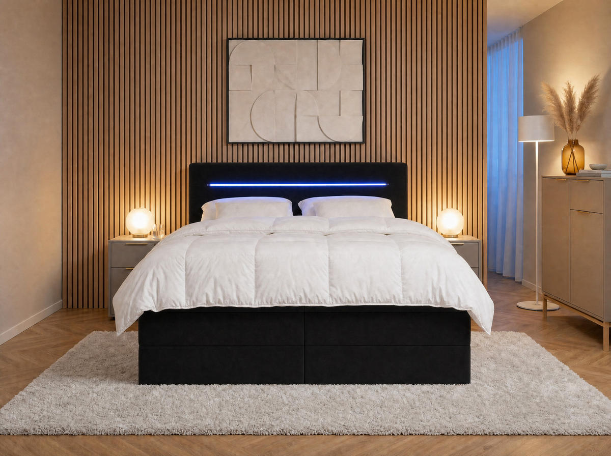 BOXSPRINGBETT Brooklyn schwarz 160/200 cm H3/H4 Samt - Schwarz, Textil (160/200cm) - wonello
