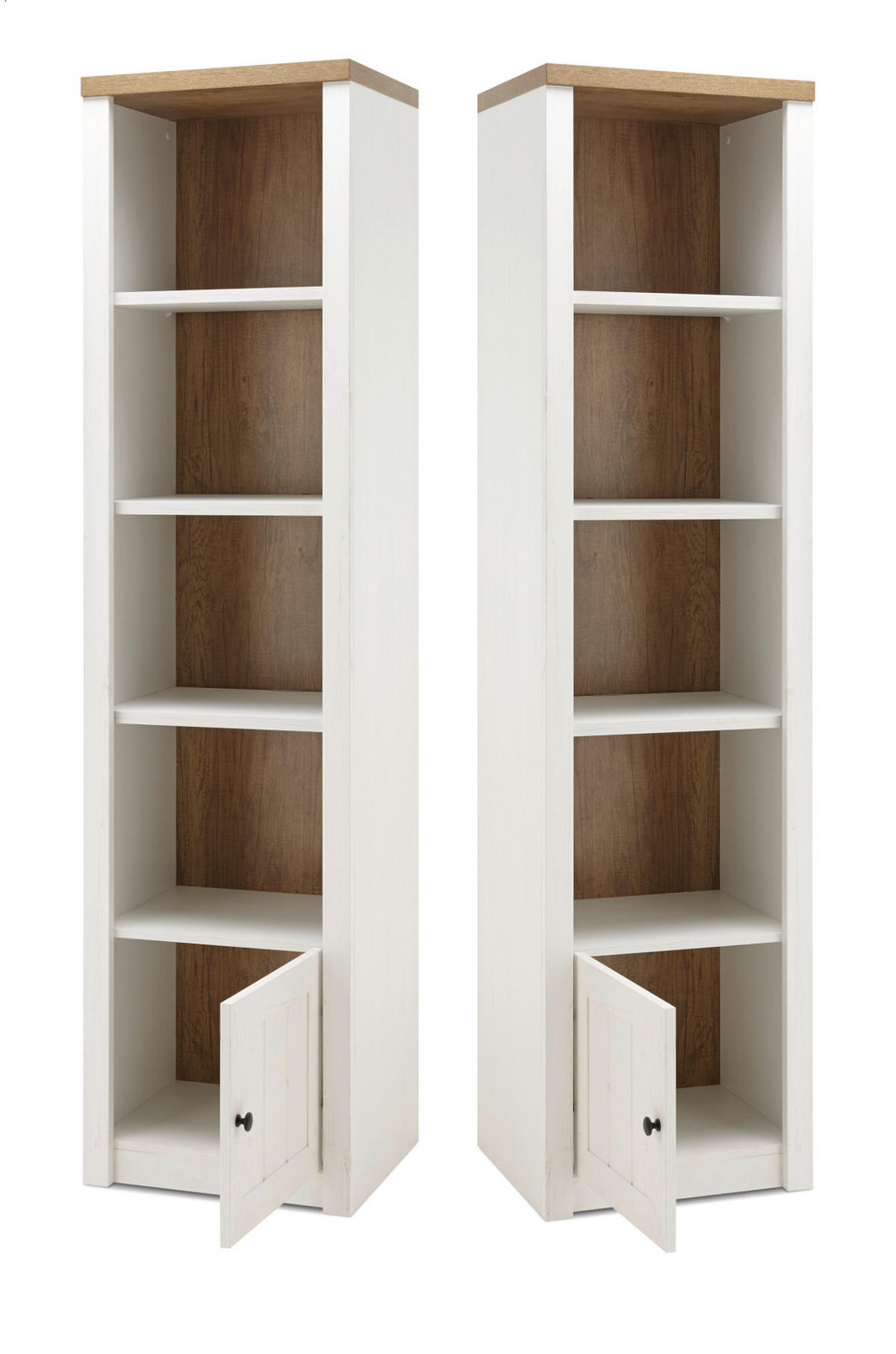 REGAL weiß Pinie, Eiche hell Landhaus, Standregal 50 x 198 cm - Eichefarben/Schwarz, Holzwerkstoff/Metall (50/198/43cm) - Furn.Design