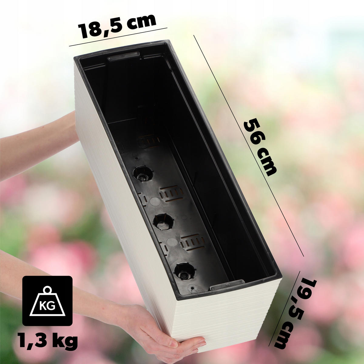 BALKONBLUMENTOPF mit Einsatz 56 cm, Creme - Creme, Kunststoff (18/56cm) - KADAX