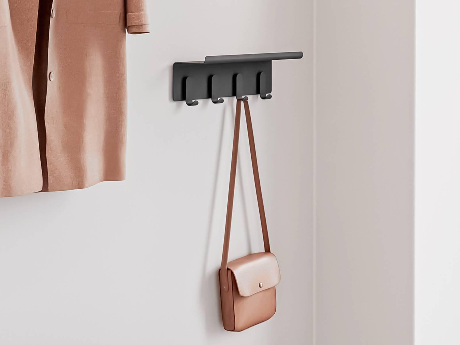 WANDGARDEROBE A-Collection schwarz mit Ablage 11/40/15 cm - Schwarz, Metall (40/15/11cm) - Zone Denmark