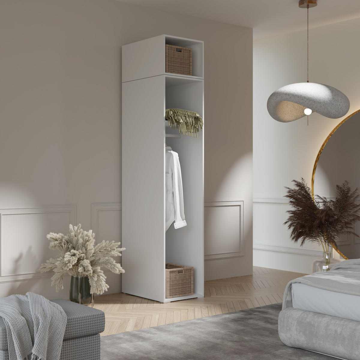 DREHTÜRENSCHRANK mit Aufsatz Napoli 1D 50 Schwarz (schwarzer oder goldener Griff) - Silberfarben/Schwarz, Holzwerkstoff/Kunststoff (50/35/60cm) - mzm24