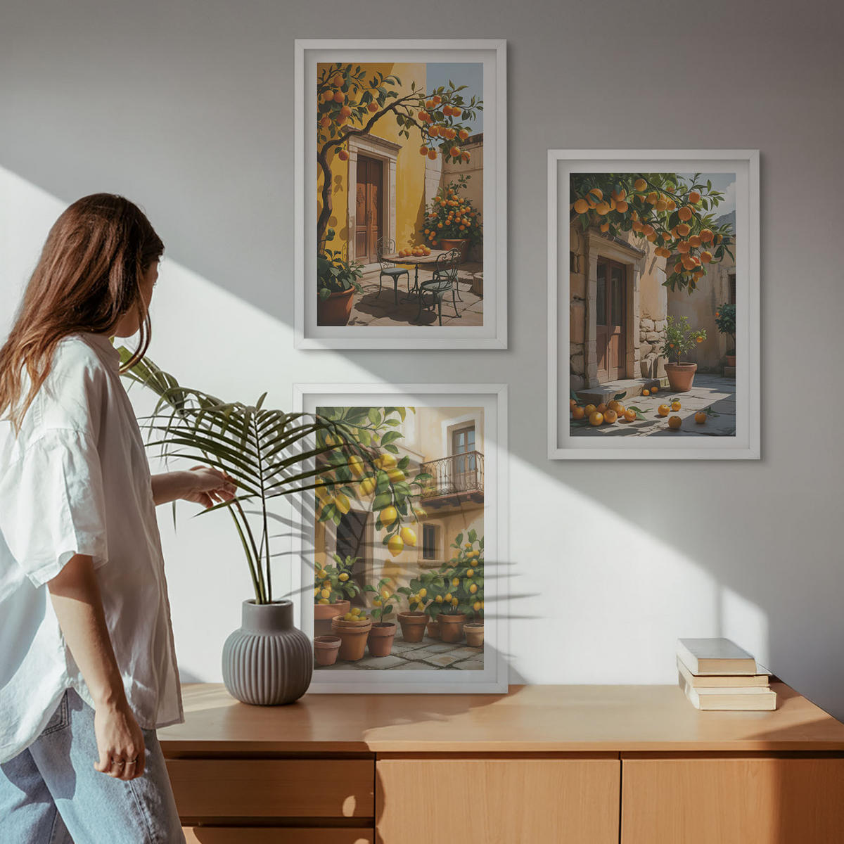BILDER SET 3er Set - 40x60 cm Weißer Rahmen - Zitrusfrüchte, Hofpflanzen - Weiß, Kunststoff (40/60cm) - TULUP