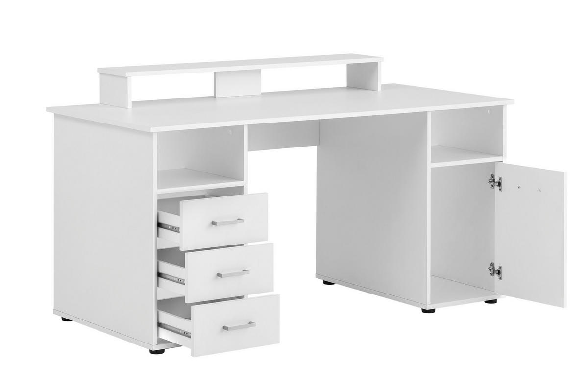 SCHREIBTISCH Fox Large 86x150x70 cm mit Flügeltür & Monitorständer Weiß - Weiß, Holz (70/150/86cm) - PROREGAL