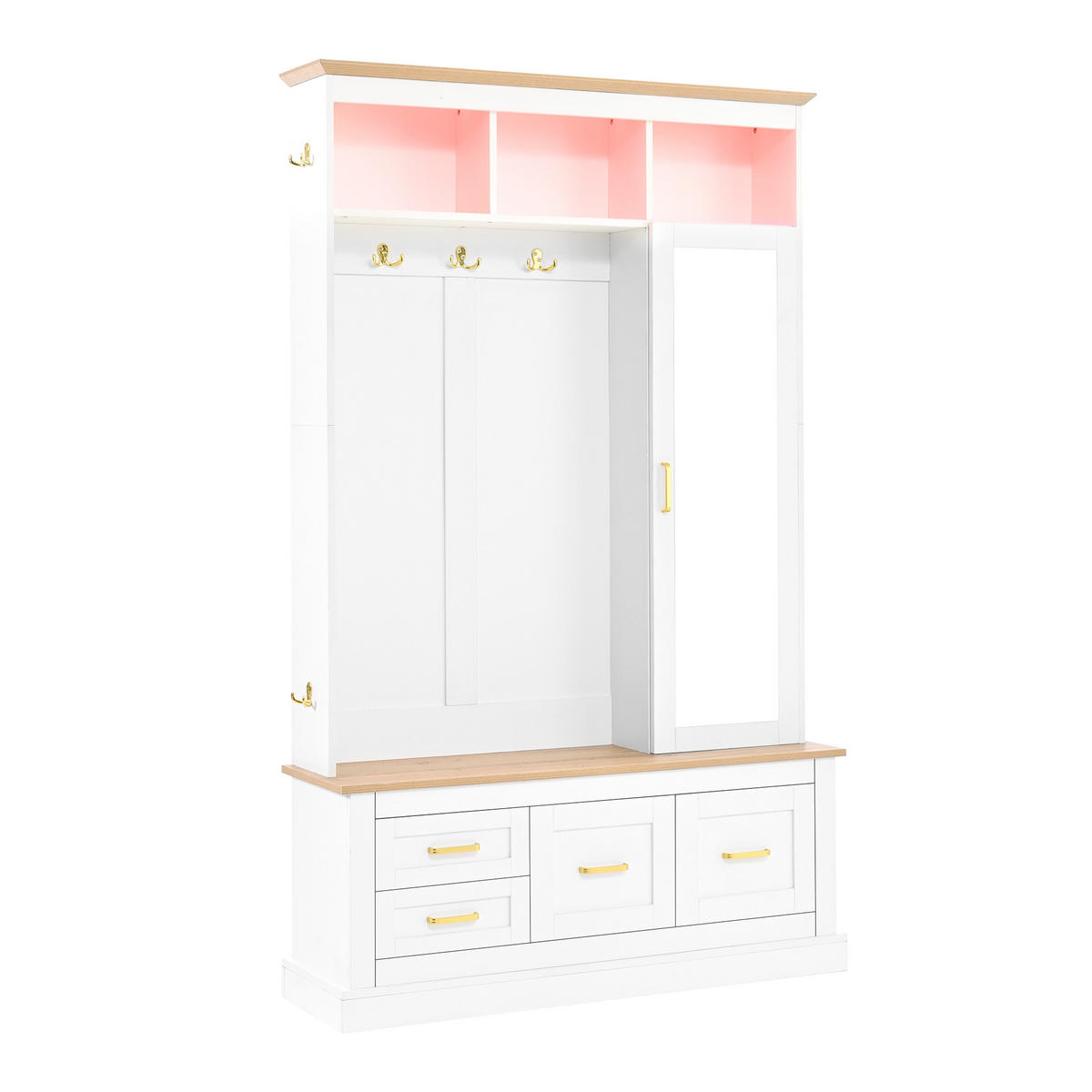 GARDEROBE Flur Set Spiegel Sitzbank Schuhschrank Haken 80cm Weiß - Weiß, Holzwerkstoff (110/180/32cm) - FLIEKS