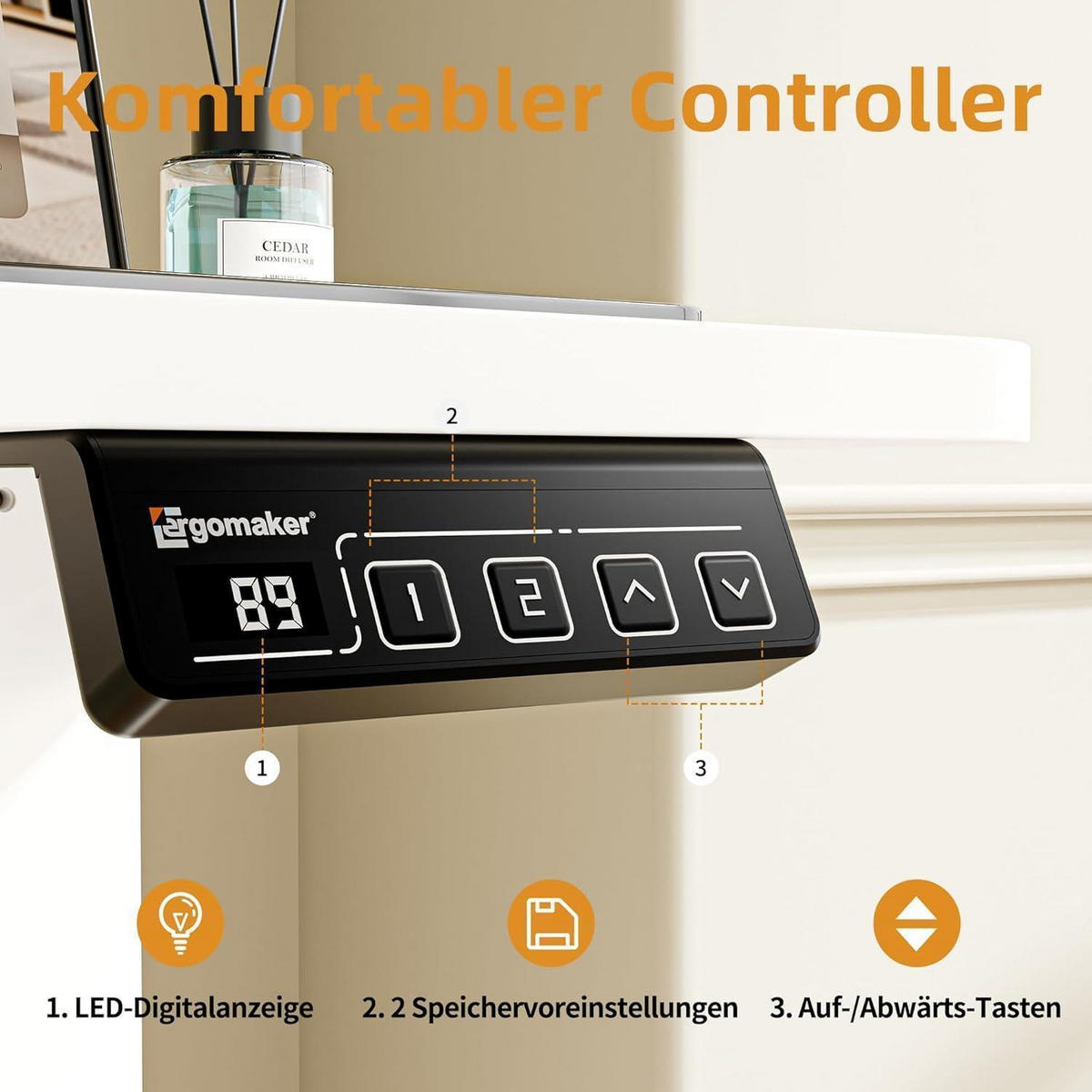 SCHREIBTISCH elektrisch höhenverstellbar 80 x 60 cm Weiß - Weiß, Metall (59.9/79.8/118.1cm)