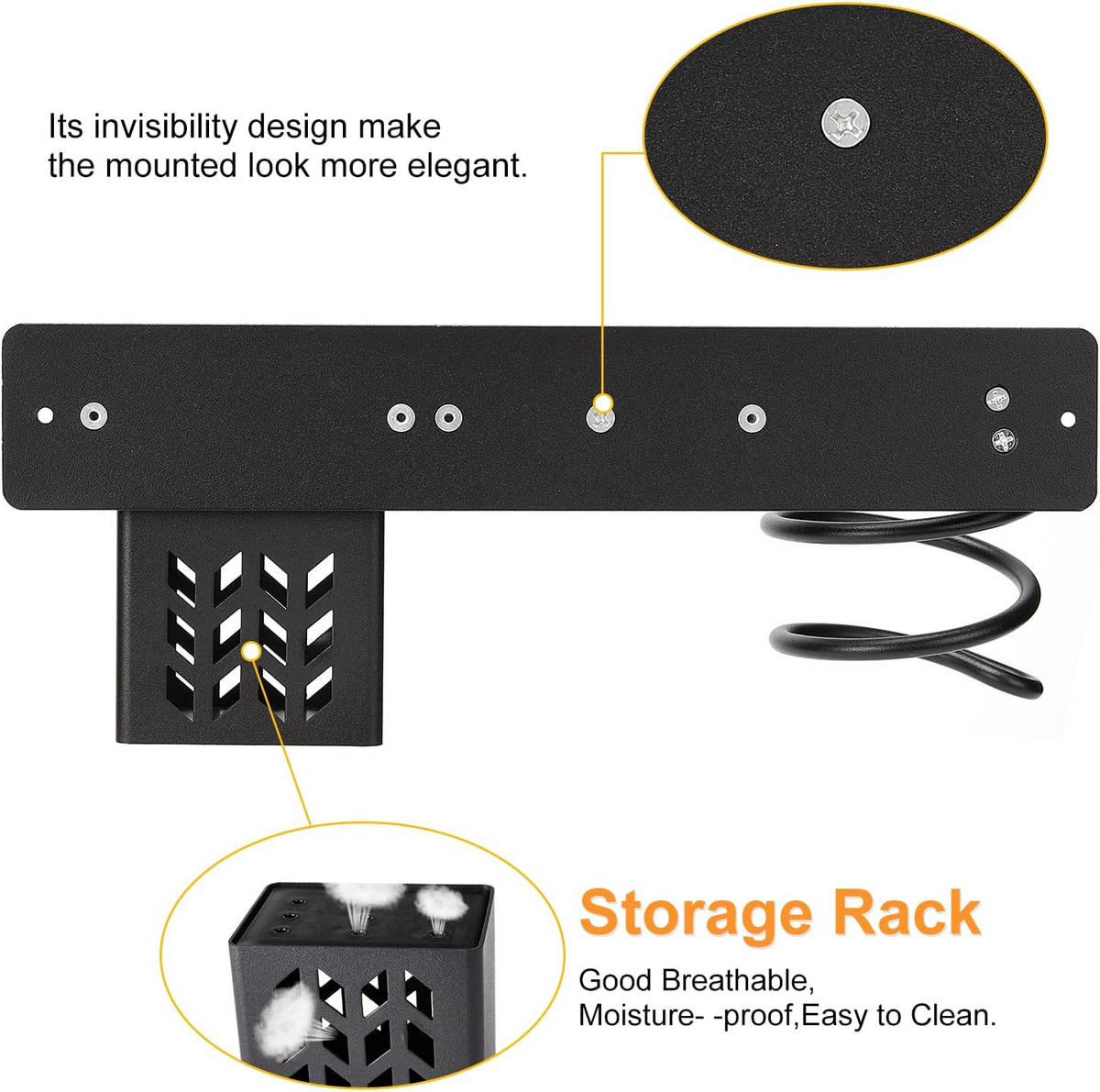 HAARTROCKNERHALTER – Schwarz – Einzelhalterung - Schwarz, Metall (31.5/13/11.5cm)