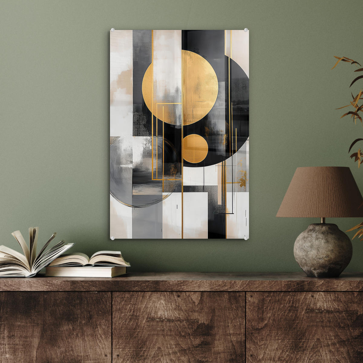 ACRYLGLASBILD Abstrakt - Gold - Silber - Formen - Ästhetisch - Modern 40x60 cm - Goldfarben, Glas (40/60cm) - MuchoWow