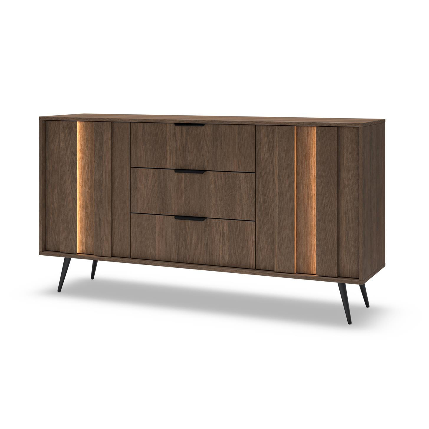 SIDEBOARD FARO, mit LED, Kommode mit 3 Schubladen - Eichefarben, Holzwerkstoff (154/83/40cm) - Bettso