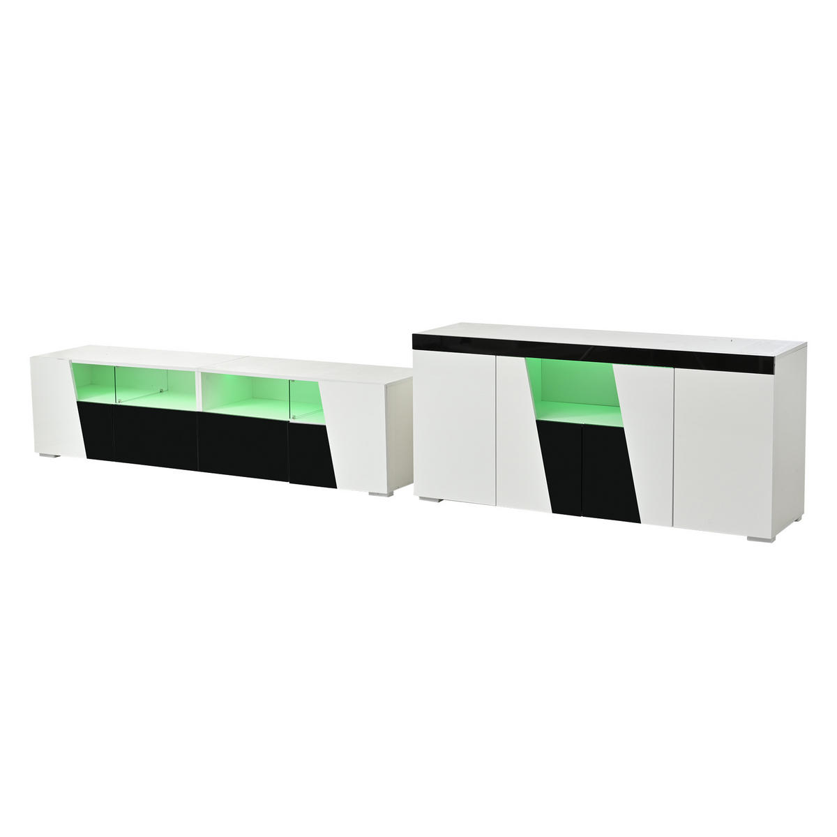TV-SCHRANKSET 180cm Schwarz Weiß Hochglanz LED MDF - Weiß, Holzwerkstoff (180/45/38.5cm) - FLIEKS
