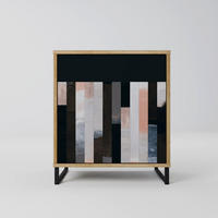 SIDEBOARD COLLAGE OF RECTANGLES, Eichefarben, 57,5x42x67,5 cm, Schwarze Metall-Rahmenfüße - Eichefarben/Multicolor, Holzwerkstoff/Metall (57.5/67.5/42cm) - SpaceRebels