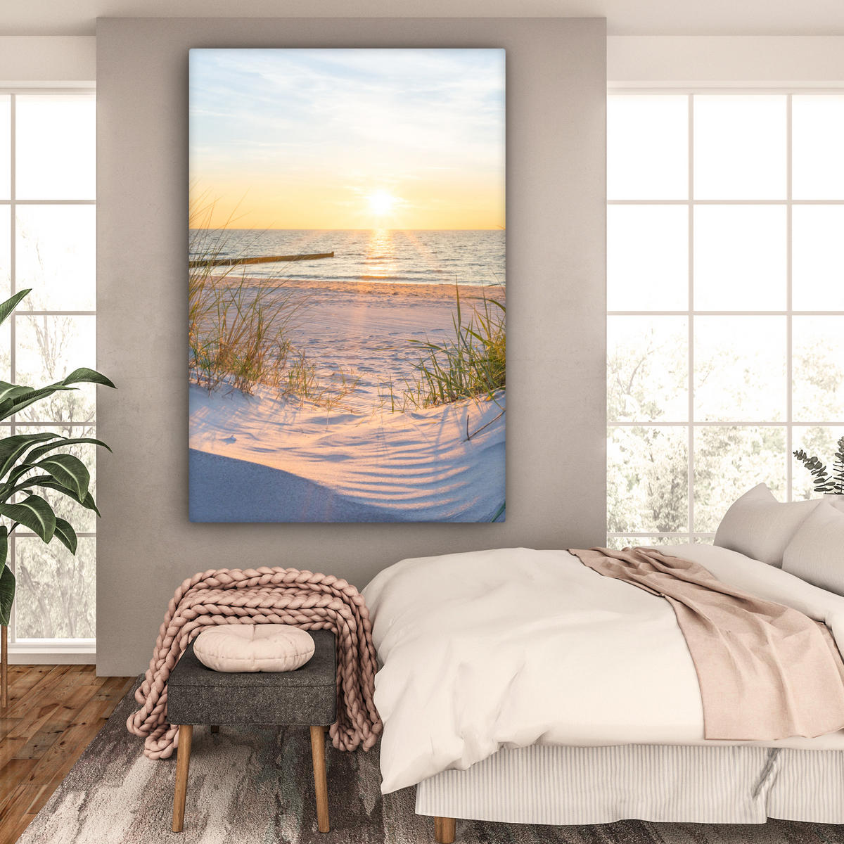 SLIKA NA PLATNU Plaža 90x140 cm - svetlo modra, tekstil (90/140cm) - MuchoWow