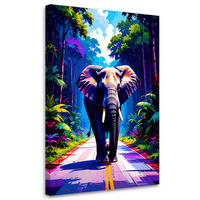 LEINWANDBILD Elefant auf der Straße Dschungel 70x100cm - Multicolor, Textil (70/100cm) - Feeby