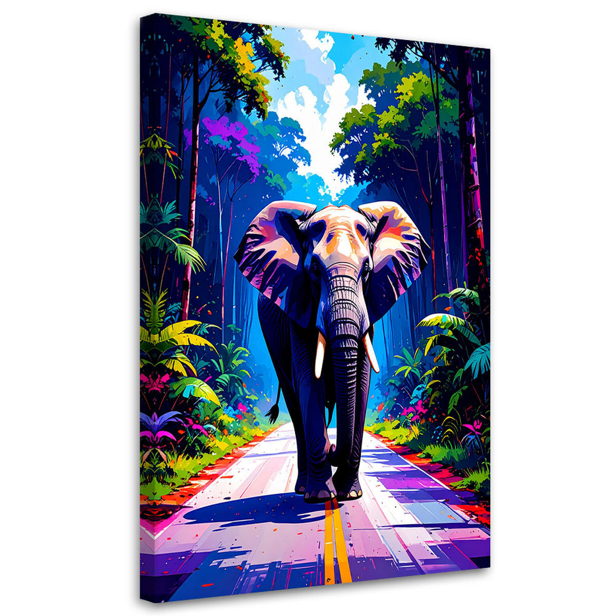 LEINWANDBILD Elefant auf der Straße Dschungel 70x100cm - Multicolor, Textil (70/100cm) - Feeby