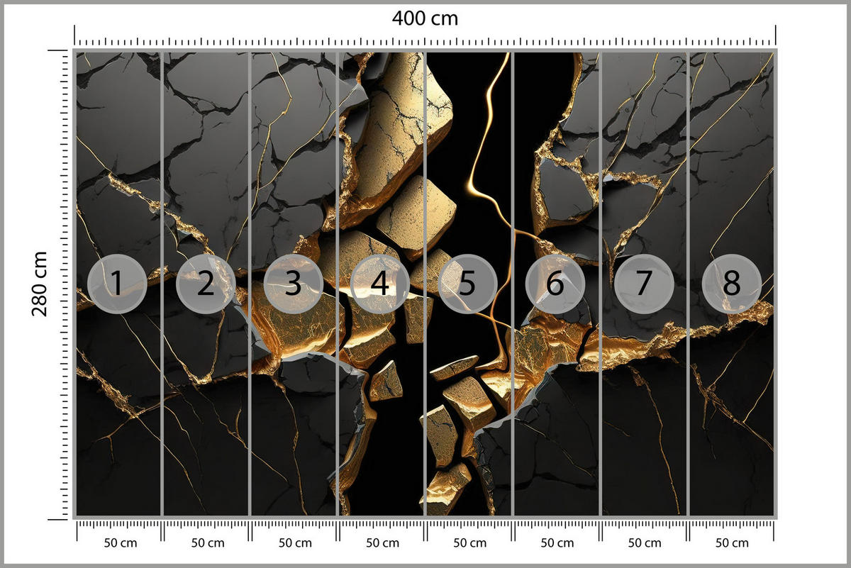 FOTOTAPETE für Wohnzimmer Schwarzer Abstrakter Marmor Gold Risse Wand 400x280 - Schwarz, Papier (400/280cm) - Muralo