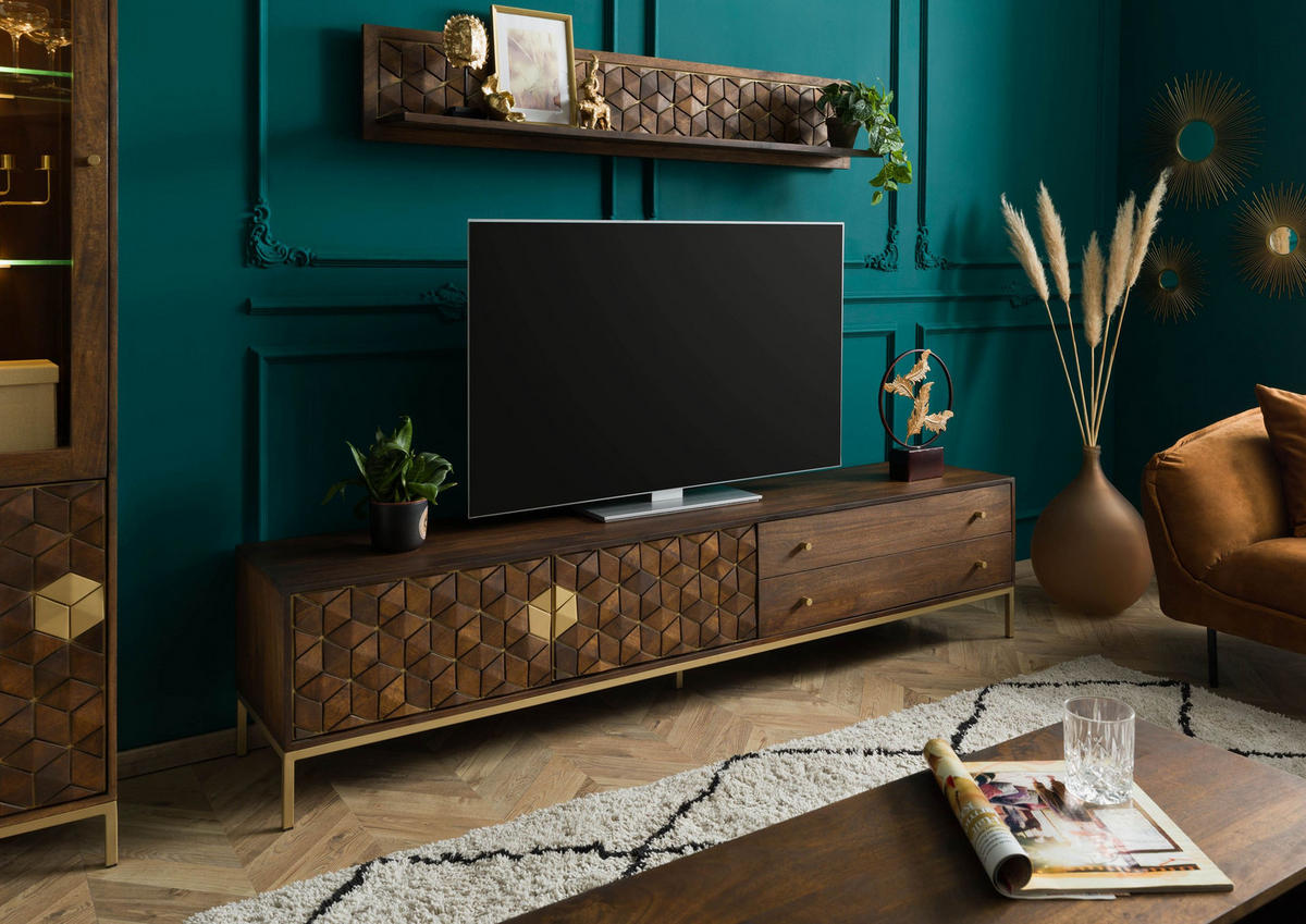 TV-BOARD Mango 220x45x50 braun geölt DIAMOND #223 - Braun, Holz (220/50/45cm) - Massivmoebel24