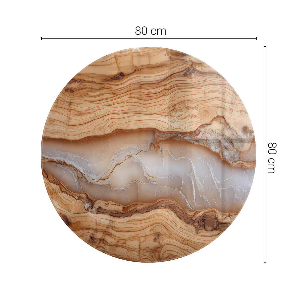 TISCHPLATTE Ø80 cm Naturholz mit Harzdetails Rund - Hellbraun, Glas (80/80/0.4cm) - TULUP