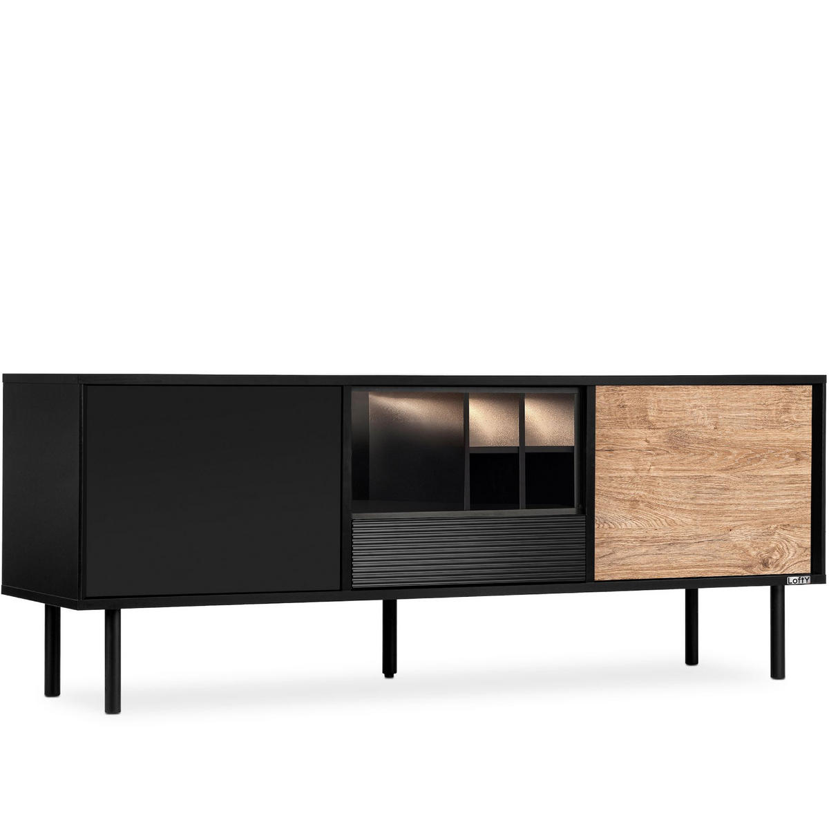 TV-SCHRÄNK LOFTY Loft-Stil, schwarz - Eichefarben/Schwarz, Holzwerkstoff (152/59/41cm) - KONSIMO®