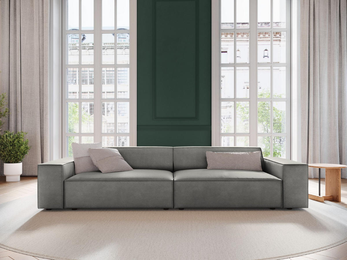 SOFA Jodie aus Samt hellgrau 4 Sitzplätze - Hellgrau, Textil (244/70/102cm) - Micadoni