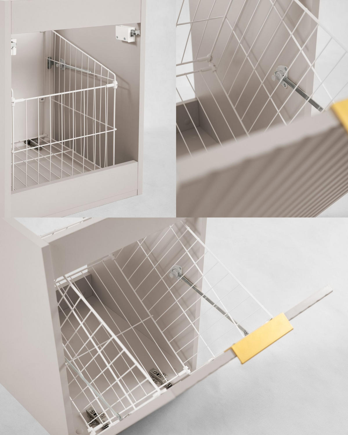 BADMÖBEL-SET MIT WÄSCHEKORB: Kaschmir, Griffe Gold, 160 x 46 x 57 cm - Kaschmir/Goldfarben, Holzwerkstoff (160/57/46cm) - 3XE LIVING