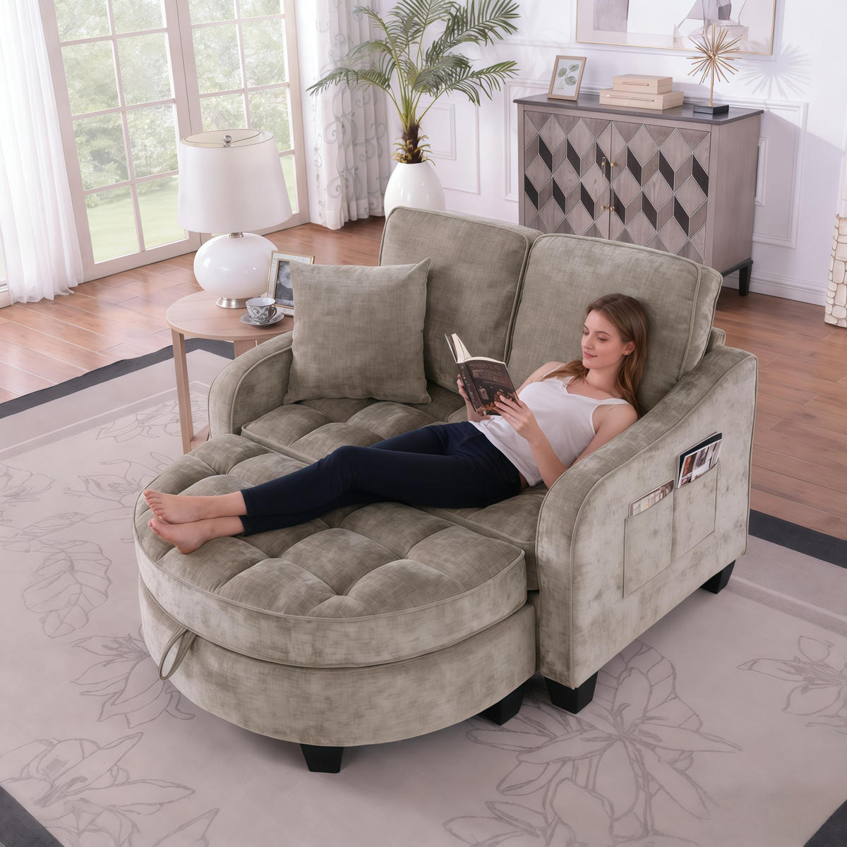 SCHLAFSOFA 2-in-1 mit Hocker und Stauraum, Braun - Braun, Holz (132/93/129cm)