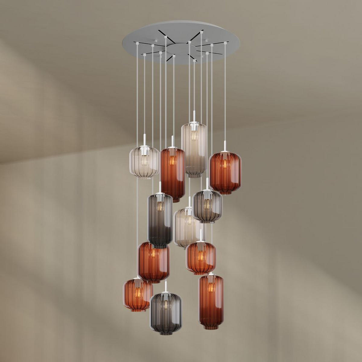 GALERIELEUCHTE Velo 12-flammig Mehrfarbig Ø 18/20/25cm - Multicolor/Weiß, Glas (25/25/27cm) - s.luce