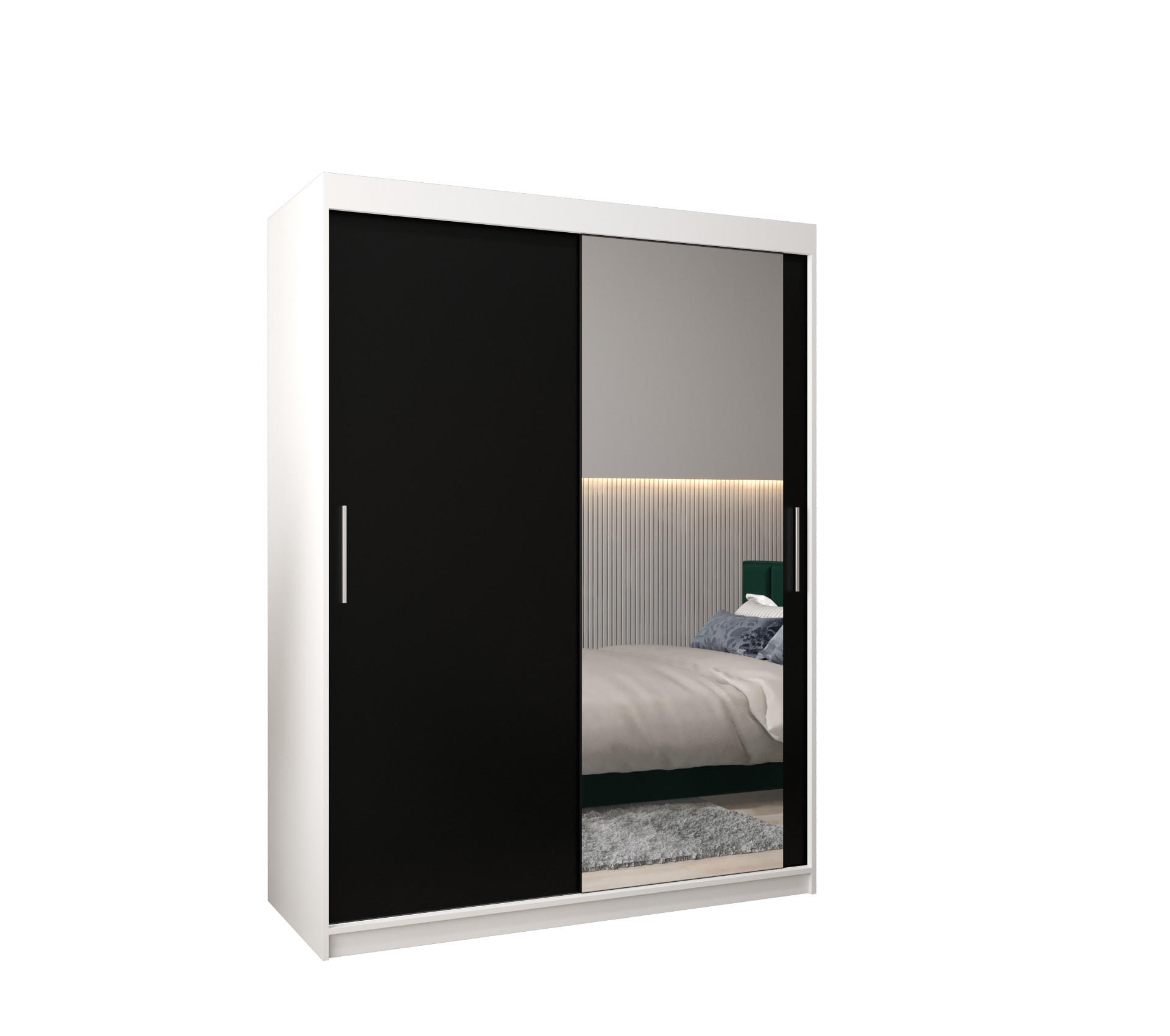 SCHWEBETÜRENSCHRANK 200/150/62 2-türig - Silberfarben/Schwarz, Holz/Kunststoff (150/200/62cm) - Abiks Möbel