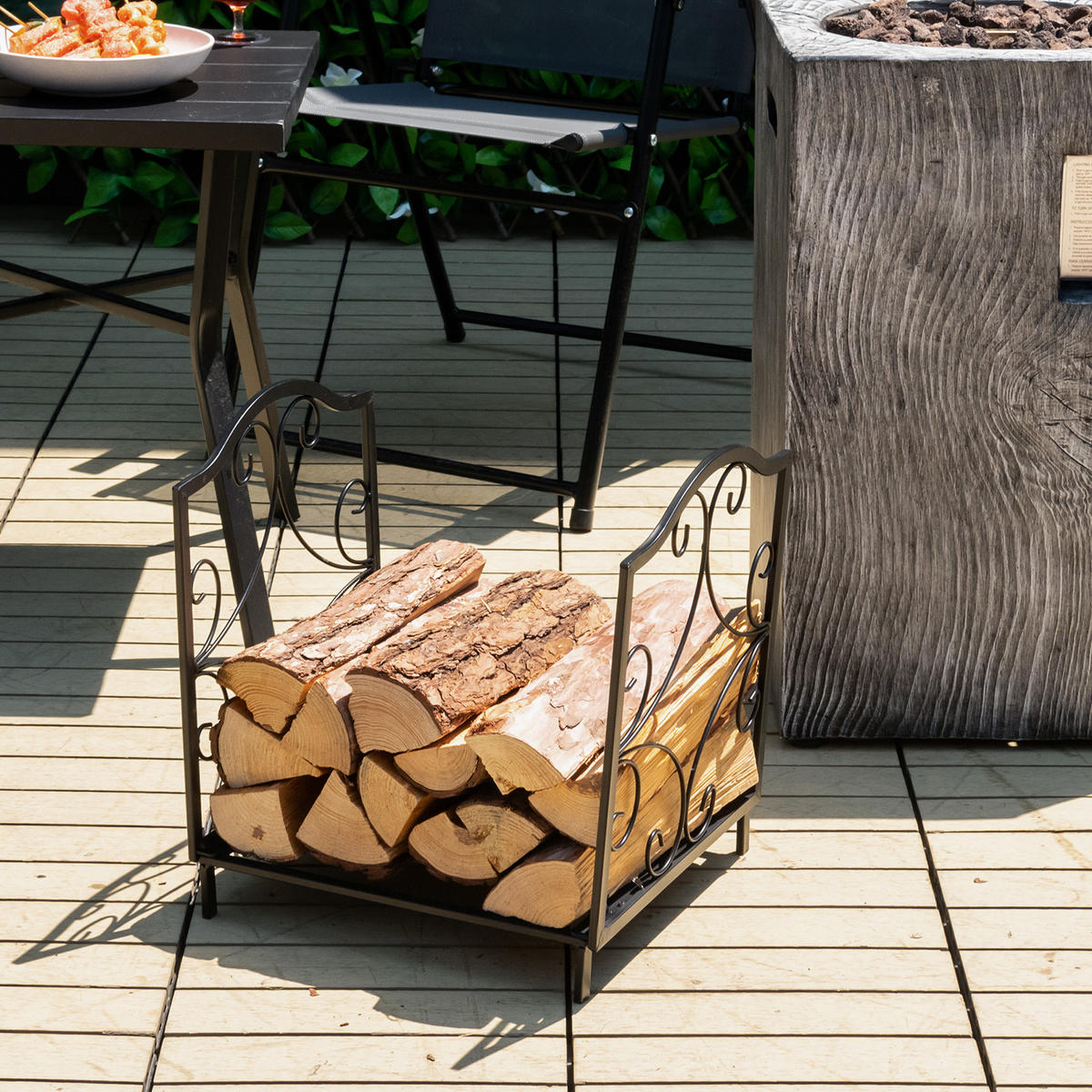 KAMINHOLZREGAL Schwarz - Schwarz, Metall (32/40/37cm) - COSTWAY