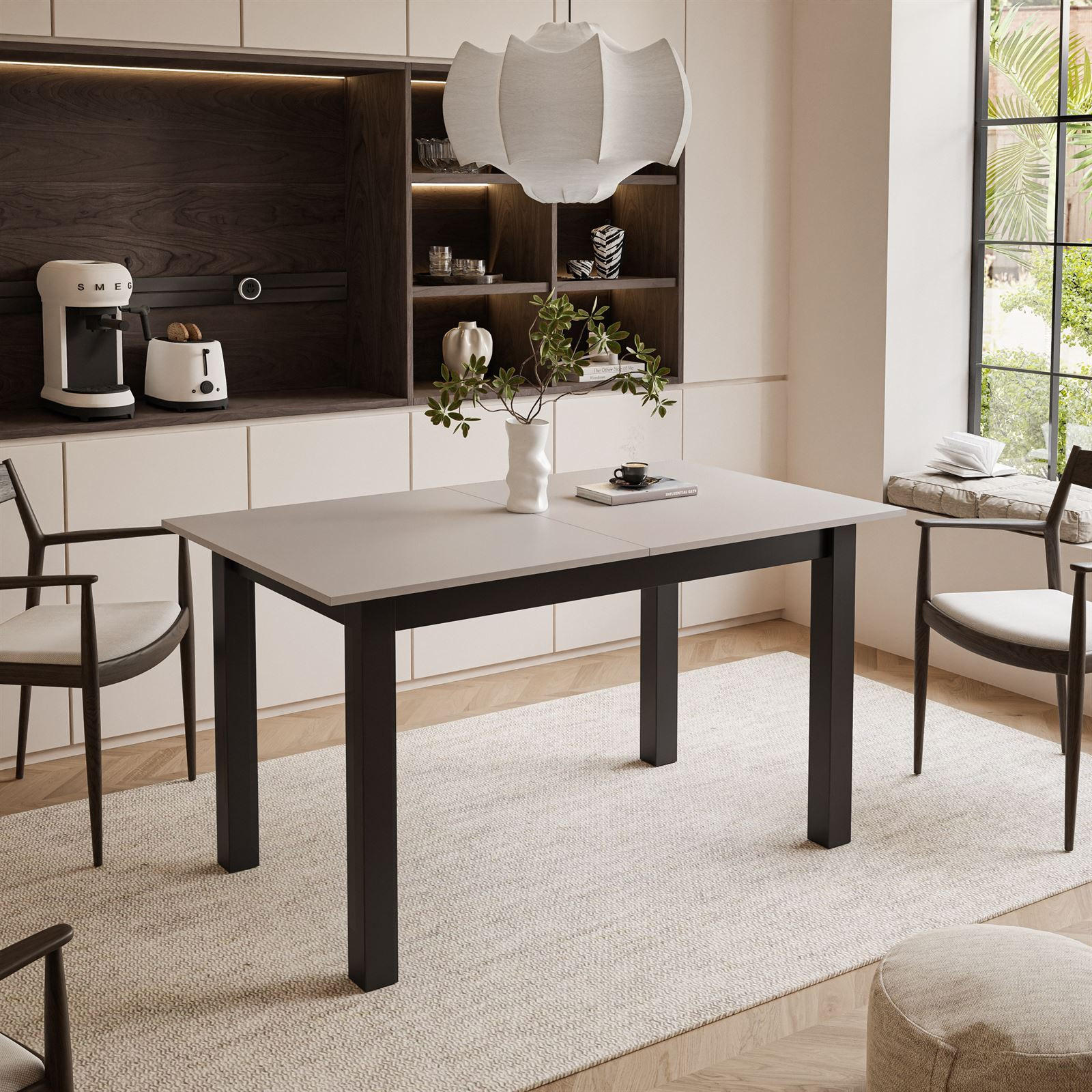 ESSTISCH ARTON 140-195 cm für 6-8 Personen - Beige/Schwarz, Holzwerkstoff/Metall (140/80/77cm) - Lookway