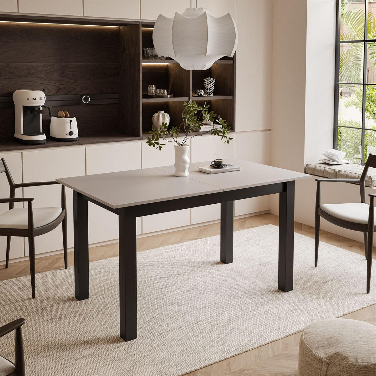 ESSTISCH ARTON 140-195 cm für 6-8 Personen - Beige/Schwarz, Holzwerkstoff/Metall (140/80/77cm) - Lookway