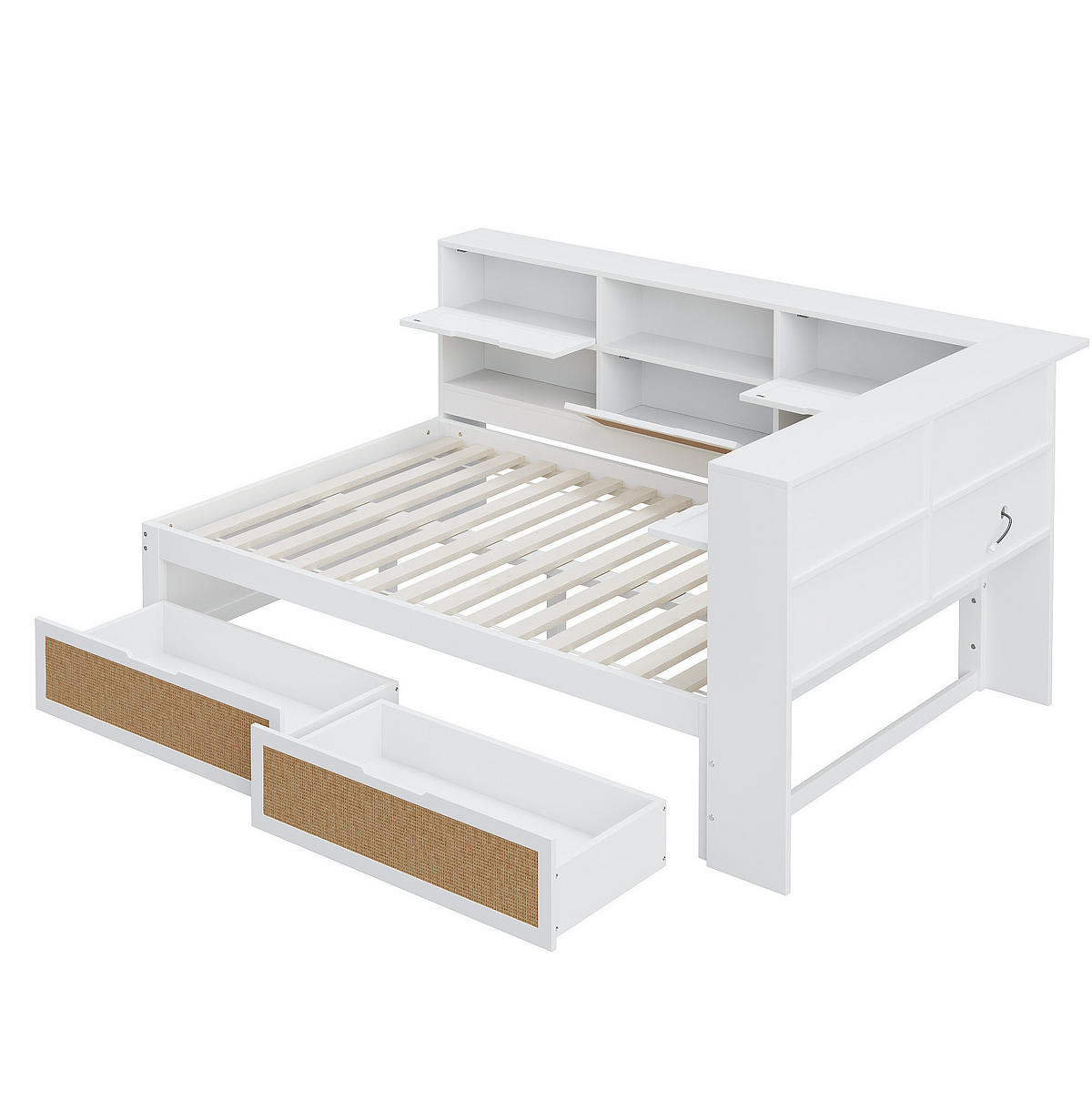 KREVET 140/200 cm s USB priključkom, višestrukim pretincima i ladicama, MDF, Bijela - bijela, drvni materijal (166/92/225cm) - Redom