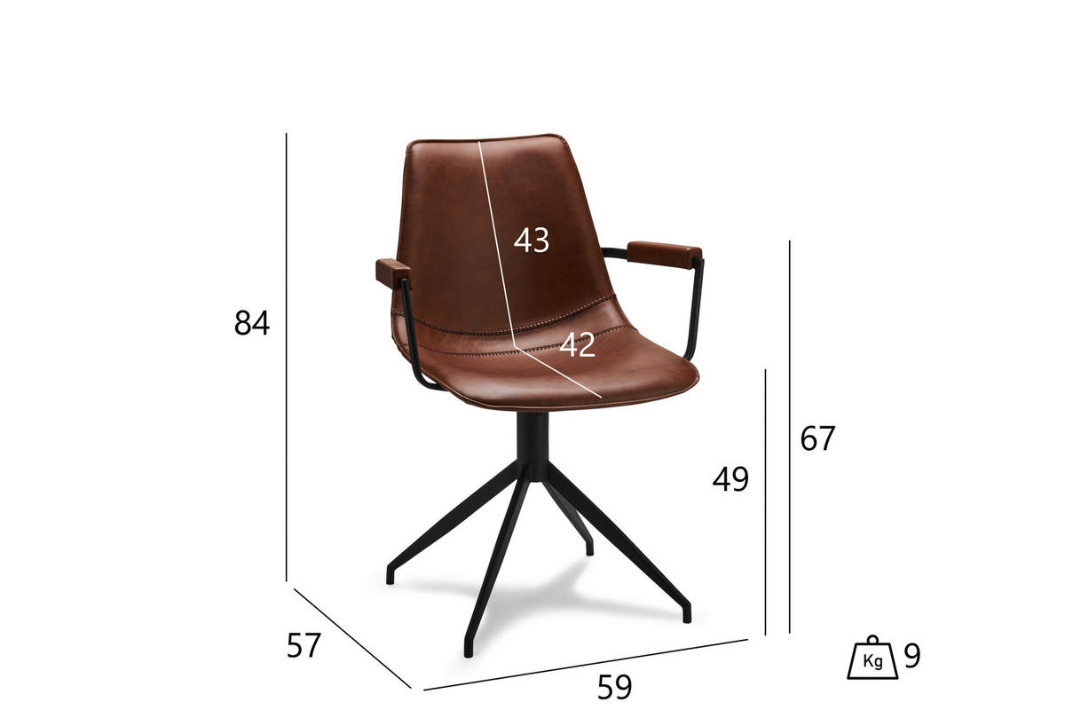 ARMLEHNSTUHL 2er-Set hellbraun - Schwarz/Braun, Leder/Textil (59/85/57cm) - ebuy24