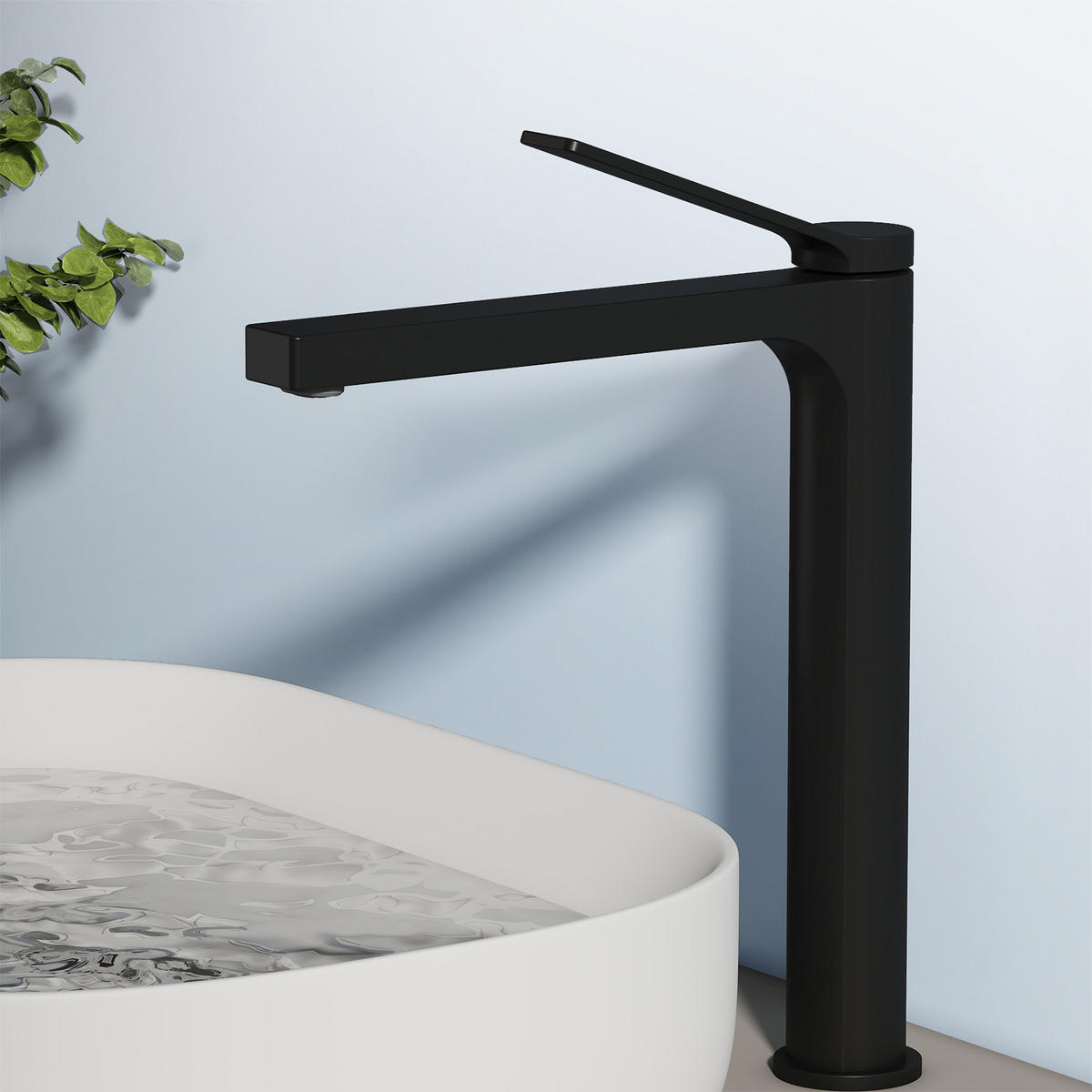 WASCHTISCHARMATUR mit Zertifiziertem Filterelement Schwarz Matt Hoher Stil - Schwarz, Metall (23.3/4.6/33.5cm) - EMKE