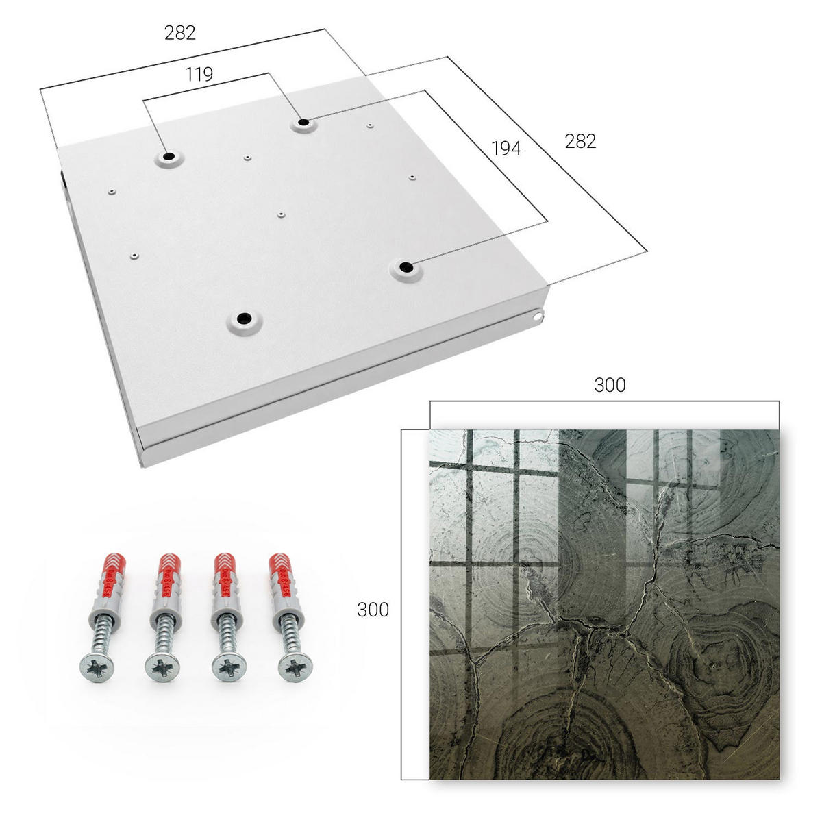 SCHLÜSSELBOX Weiß 30x30 cm – Türöffnung nach rechts - Holzkonstruktion - Grau, Metall (30/30/5cm) - TULUP