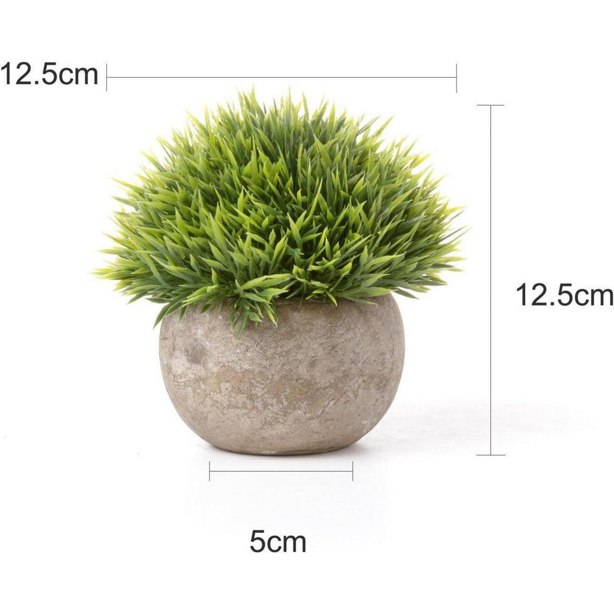 KÜNSTLICHE Topfpflanze Gras Bonsai 6er-Set Beton-Optik - Grün, Kunststoff (12.5cm)