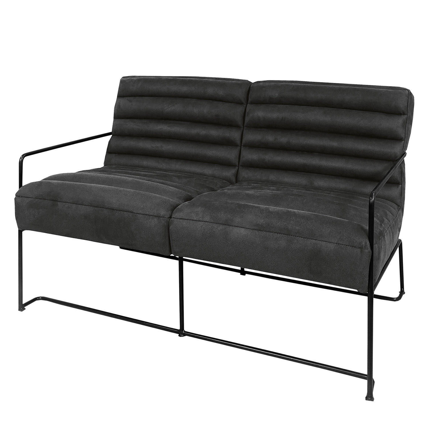 2-SITZER SOFA - Antiklederlook - Dunkelgrau, Textil (121/81/78cm) - home24