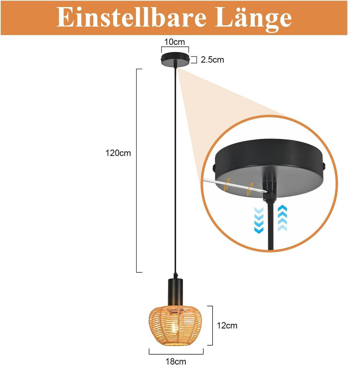 PENDELLEUCHTE BAMBERG Ⅲ 18/10/120 cm - Schwarz, Metall (18/10/120cm) - Nettlife