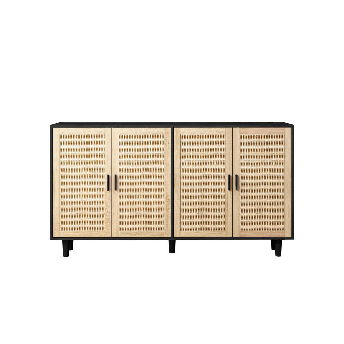 SIDEBOARD in Schwarz und Naturfarben Standschrank mit Türen für Schlafzimmer oder Wohnzimmer, B158/T40/H88cm - Schwarz/Naturfarben, Holz/Holzwerkstoff (158/88/40cm) - STILVORA